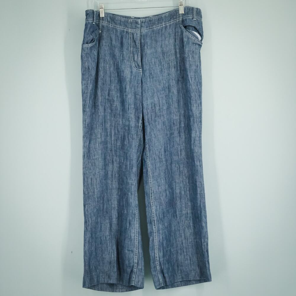 J. Jill Size 16 Blue Chambray Wide Leg Linen Blend Artsy Lagenlook Pants - Picture 2 of 7